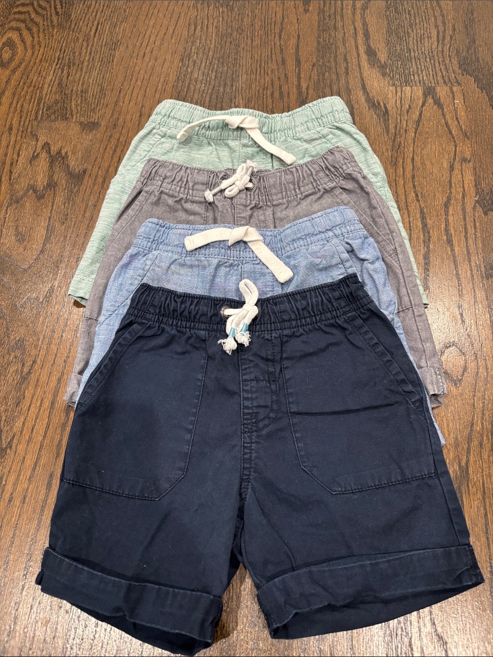 2T Kids Pull-On Cotton Shorts - Navy, Light Blue, Gray, Mint